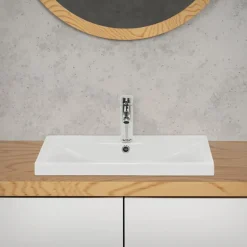 Waschbecken inkl. Ablaufgarnitur Silber mit Überlauf 51x41,5x15,5 cm Weiß aus Keramik ML-Design
