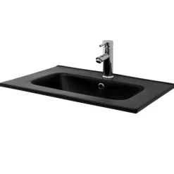 Waschbecken inkl. Ablaufgarnitur Schwarz  mit Überlauf 61x46x16,5 cm Schwarz aus Keramik ML-Design