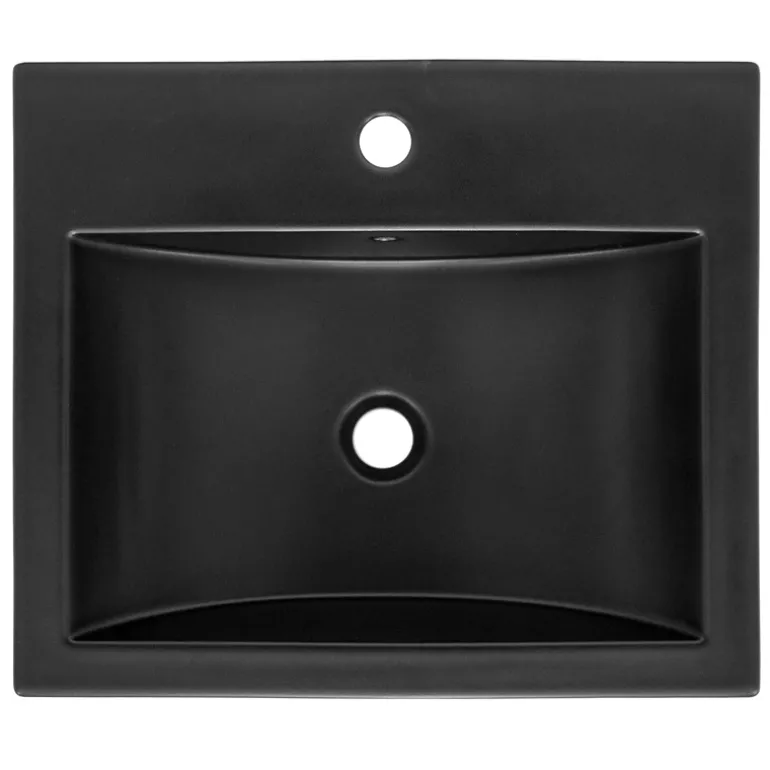 Waschbecken inkl. Ablaufgarnitur Silber mit Überlauf 53,5x46x16,5 cm Schwarz matt aus Keramik ML-Design