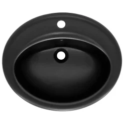 Waschbecken inkl. Ablaufgarnitur Silber mit Überlauf 57x48,5x19,5 cm Schwarz matt aus Keramik ML-Design