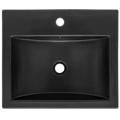 Waschbecken inkl. Ablaufgarnitur Schwarz mit Überlauf 53,5x46x16,5 cm Schwarz matt aus Keramik ML-Design