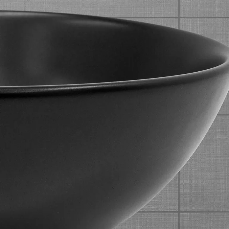 Waschbecken inkl. Ablaufgarnitur Silber ohne Überlauf Ø 28x15 cm Schwarz aus Keramik ML-Design