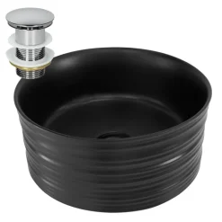 Waschbecken inkl. Ablaufgarnitur Silber ohne Überlauf Ø 41x18 cm Schwarz aus Keramik ML-Design