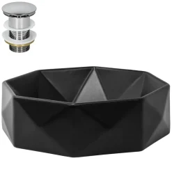 Waschbecken inkl. Ablaufgarnitur Silber ohne Überlauf Ø 42x13,5 cm Schwarz aus Keramik ML-Design