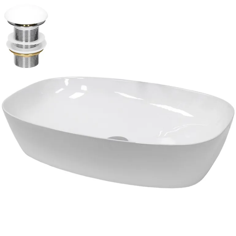 Waschbecken inkl. Ablaufgarnitur Weiß ohne Überlauf 60,5x38x14 cm Weiß aus Keramik