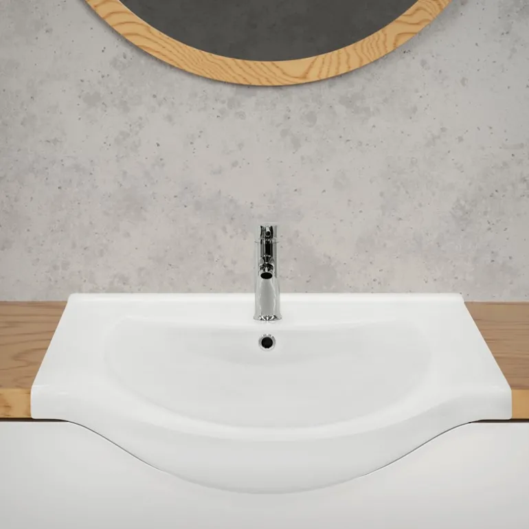 Waschbecken inkl. Ablaufgarnitur Weiß mit Überlauf 77x51,5x21,5 cm Weiß aus Keramik ML-Design