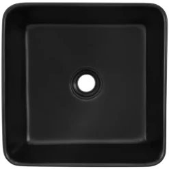 Waschbecken inkl. Ablaufgarnitur Silber ohne Überlauf 39x39x15 cm Schwarz aus Keramik ML-Design