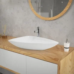 Waschbecken inkl. Ablaufgarnitur Weiß ohne Überlauf 69x46x13 cm Weiß aus Keramik ML-Design
