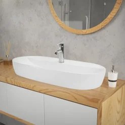 Waschbecken inkl. Ablaufgarnitur Weiß ohne Überlauf 80x40x12 cm Weiß aus Keramik ML-Design