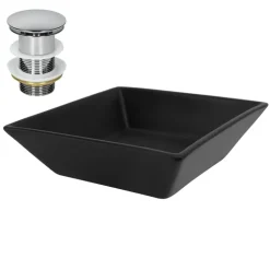 Waschbecken inkl. Ablaufgarnitur Silber ohne Überlauf 41x41x12 cm Schwarz aus Keramik ML-Design