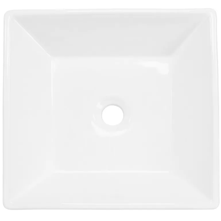 Waschbecken inkl. Ablaufgarnitur Silber ohne Überlauf 41x41x12 cm Weiß aus Keramik ML-Design