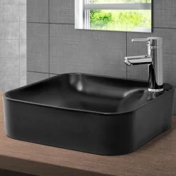 Waschbecken inkl. Ablaufgarnitur Silber ohne Überlauf 43x43x12 cm Schwarz aus Keramik ML-Design