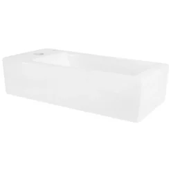 Waschbecken inkl. Ablaufgarnitur Silber ohne Überlauf 51x25x13 cm Weiß aus Keramik Rechtsbündig ML-Design