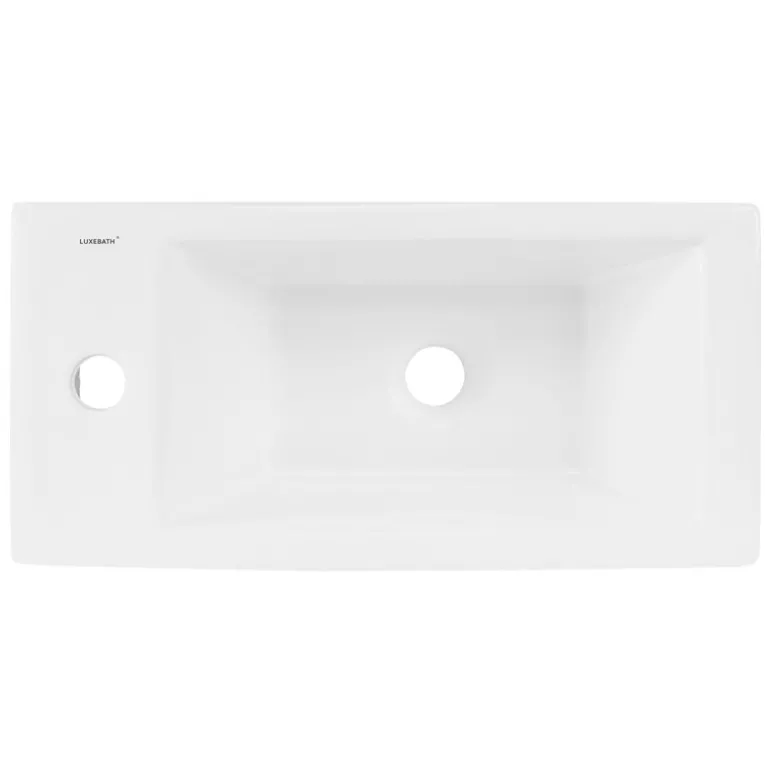 Waschbecken inkl. Ablaufgarnitur Silber ohne Überlauf 51x25x13 cm Weiß aus Keramik Rechtsbündig ML-Design