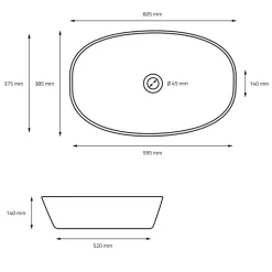 Waschbecken inkl. Ablaufgarnitur Silber ohne Überlauf 60,5x38,5x14 cm Schwarz aus Keramik ML-Design