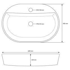 Waschbecken inkl. Ablaufgarnitur Silber ohne Überlauf 60x40x12 cm Weiß aus Keramik ML-Design