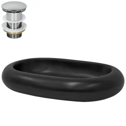 Waschbecken inkl. Ablaufgarnitur Silber ohne Überlauf 65x45x11 cm Schwarz aus Keramik ML-Design
