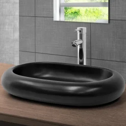 Waschbecken inkl. Ablaufgarnitur Silber ohne Überlauf 65x45x11 cm Schwarz aus Keramik ML-Design