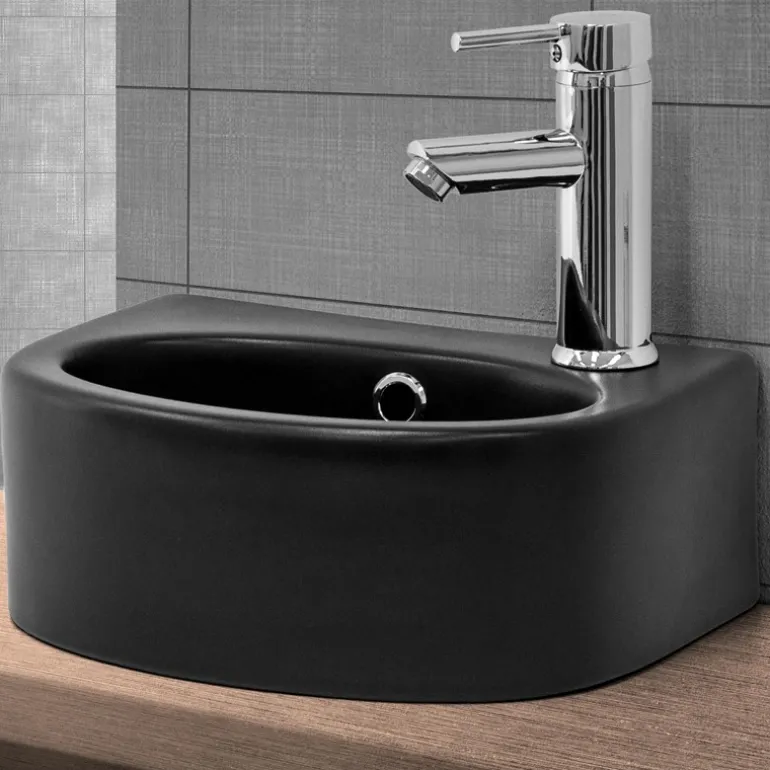 Waschbecken Oval mit Überlauf 33,5x25,5x13 mm Schwarz aus Keramik ML-Design