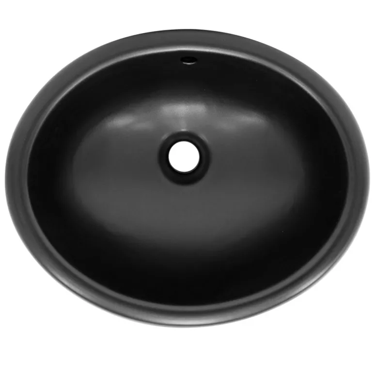 Waschbecken Oval mit Überlauf 49x40,5x19,5 cm Schwarz matt aus Keramik ML-Design