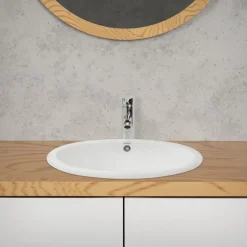 Waschbecken Oval mit Überlauf 49x40,5x19,5 cm Weiß aus Keramik ML-Design
