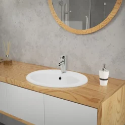 Waschbecken Oval mit Überlauf 57x48,5x19,5 cm Weiß aus Keramik ML-Design