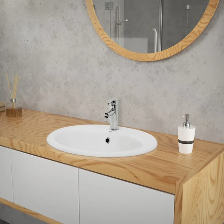 Waschbecken Oval mit Überlauf 57x48,5x19,5 cm Weiß aus Keramik ML-Design