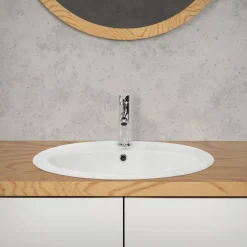 Waschbecken Oval mit Überlauf 57x48,5x19,5 cm Weiß aus Keramik ML-Design