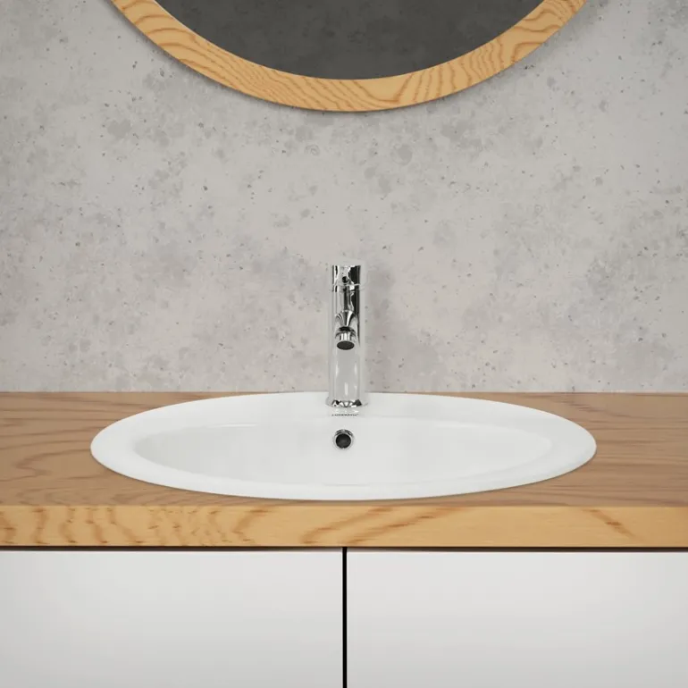Waschbecken Oval mit Überlauf 57x48,5x19,5 cm Weiß aus Keramik ML-Design