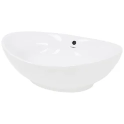 Waschbecken Oval mit Überlauf 590x390x200 mm Weiß aus Keramik