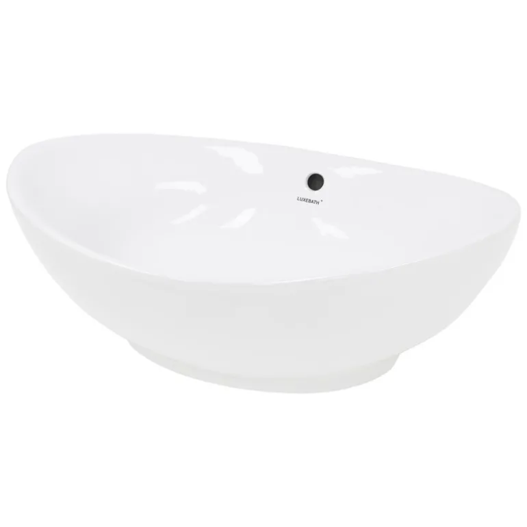 Waschbecken Oval mit Überlauf 590x390x200 mm Weiß aus Keramik