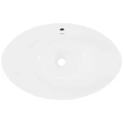 Waschbecken Oval mit Überlauf 590x390x200 mm Weiß aus Keramik