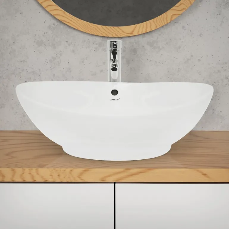 Waschbecken Oval mit Überlauf 590x390x200 mm Weiß aus Keramik