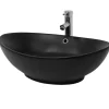 Waschbecken Oval mit Überlauf 59x38x19 cm Schwarz aus Keramik ML-Design