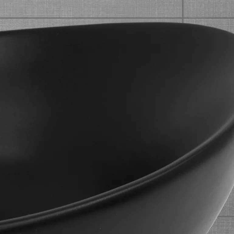 Waschbecken Oval mit Überlauf 59x38x19 cm Schwarz aus Keramik ML-Design