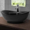 Waschbecken Oval mit Überlauf 59x39,5x20,5 cm Schwarz matt aus Keramik ML-Design