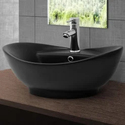 Waschbecken Oval mit Überlauf 59x39,5x20,5 cm Schwarz matt aus Keramik ML-Design