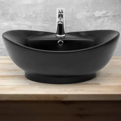 Waschbecken Oval mit Überlauf 59x39,5x20,5 cm Schwarz matt aus Keramik ML-Design