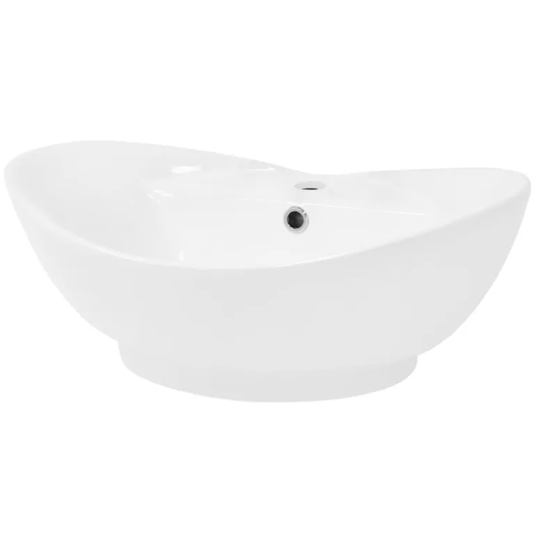 Waschbecken Oval mit Überlauf 59x39,5x20,5 cm Weiß aus Keramik ML-Design