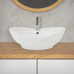 Waschbecken Oval mit Überlauf 59x39,5x20,5 cm Weiß aus Keramik ML-Design