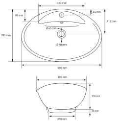 Waschbecken Oval mit Überlauf 59x39,5x20,5 cm Weiß aus Keramik ML-Design