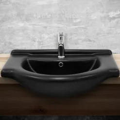 Waschbecken Oval mit Überlauf 67,5x51,5x21,5 cm Schwarz matt aus Keramik ML-Design