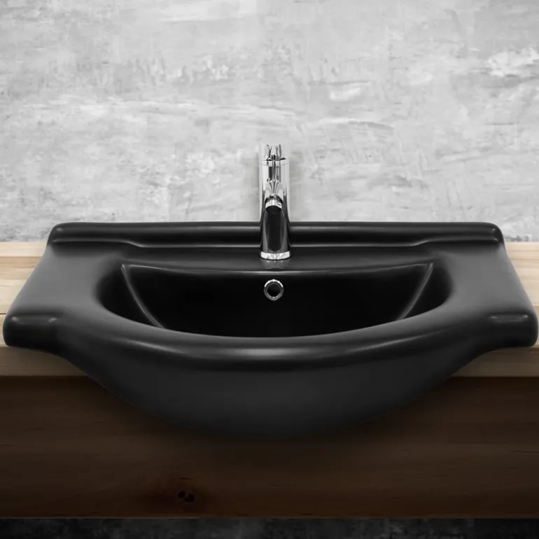Waschbecken Oval mit Überlauf 67,5x51,5x21,5 cm Schwarz matt aus Keramik ML-Design