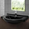 Waschbecken Oval mit Überlauf 77x50,5x22,5 cm Schwarz matt aus Keramik ML-Design