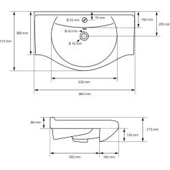 Waschbecken Oval mit Überlauf 86x51,5x21,5 cm Weiß aus Keramik LuxeBath