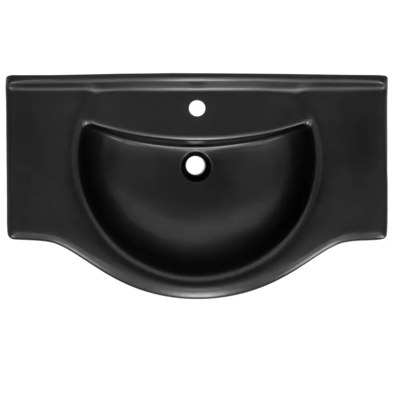 Waschbecken Oval mit Überlauf 87x50,5x2,5 cm Schwarz matt aus Keramik ML-Design