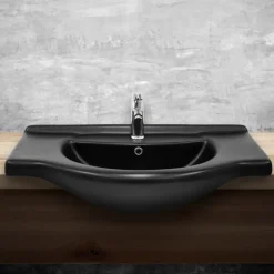 Waschbecken Oval mit Überlauf 87x50,5x2,5 cm Schwarz matt aus Keramik ML-Design