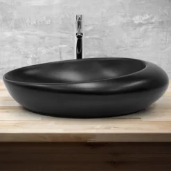 Waschbecken Oval ohne Überlauf 58,5x37,5x14,5 cm Schwarz aus Keramik ML-Design