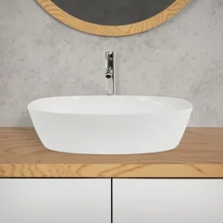 Waschbecken Oval ohne Überlauf 50,5x38,5x13,5 cm Weiß aus Keramik LuxeBath