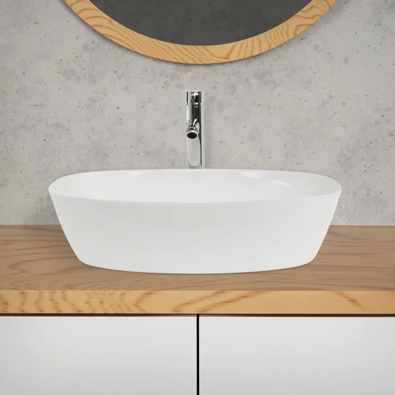 Waschbecken Oval ohne Überlauf 50,5x38,5x13,5 cm Weiß aus Keramik LuxeBath